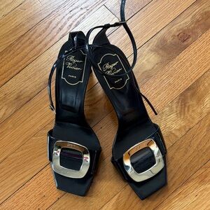 Roger Vivier Black Heels with Gold Buckle Size 39
